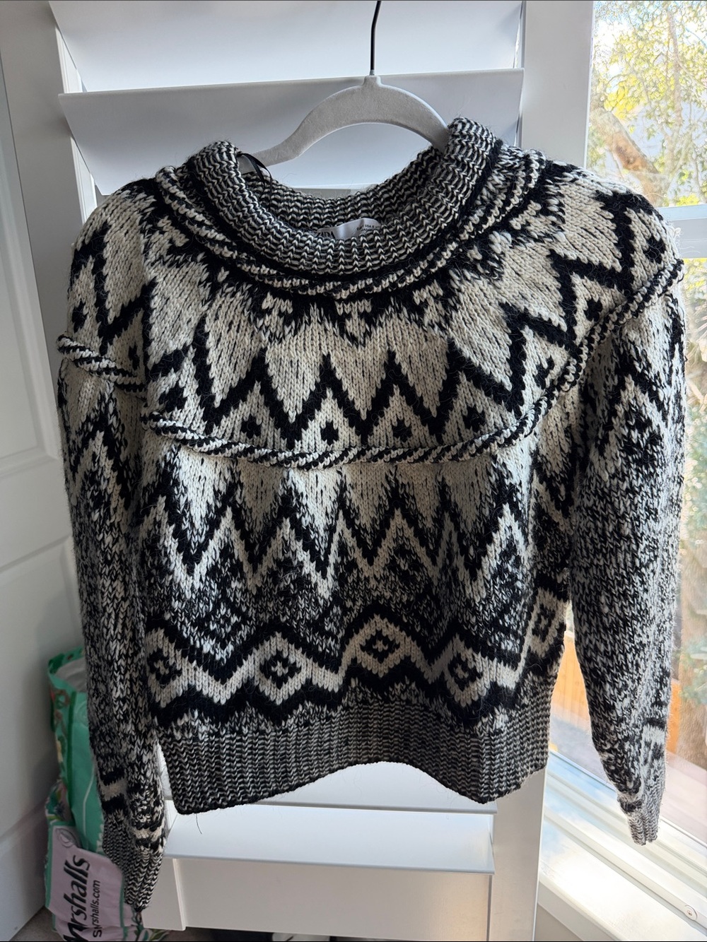 Zara Black and Cream Nordic Knit Turtleneck Sweater